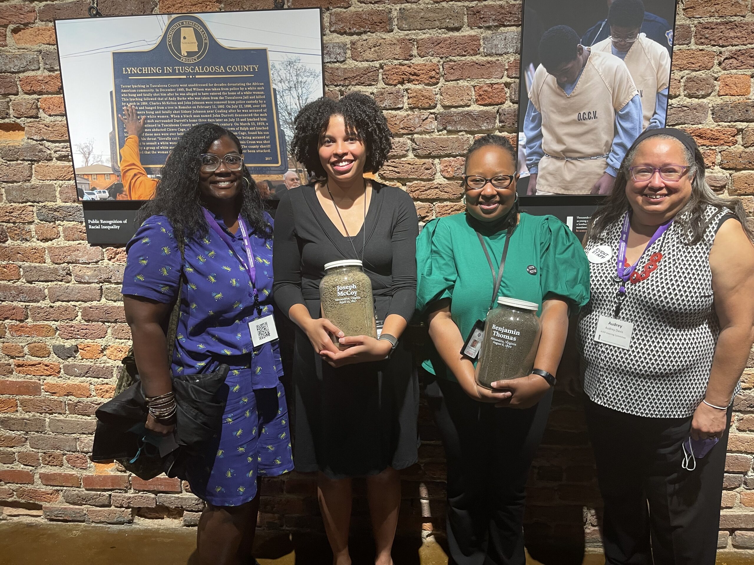 From Left to Right: Shenise (Munch Travelogue), Equal Justice Initiative Representatives and Audrey Davis (Office of Historic Alexandria)